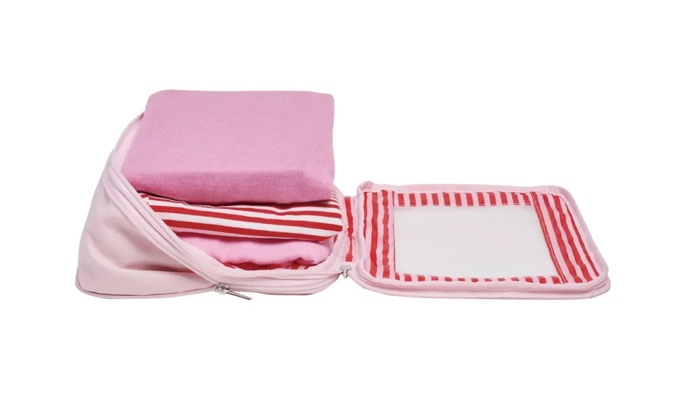 Donna May London Compression Packing Cubes x 4 - Pink With Red Stripe Interior - Image 4
