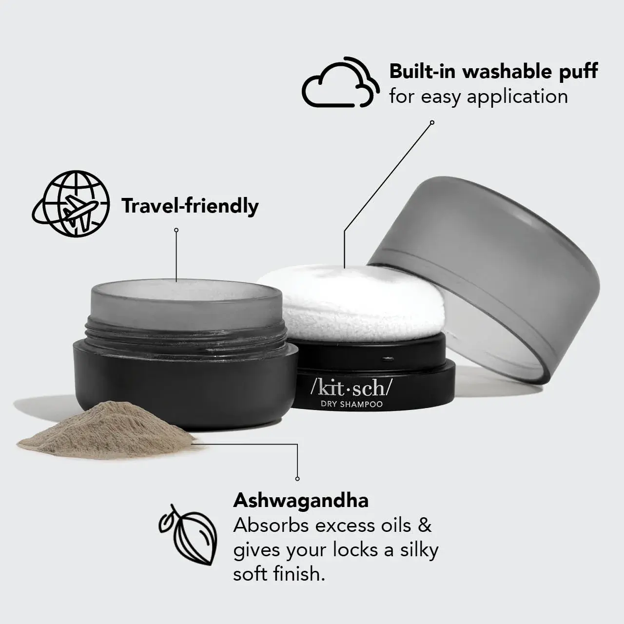 Kitsch Dark Volumizing Rice Protein Dry Shampoo with Puff - Image 2
