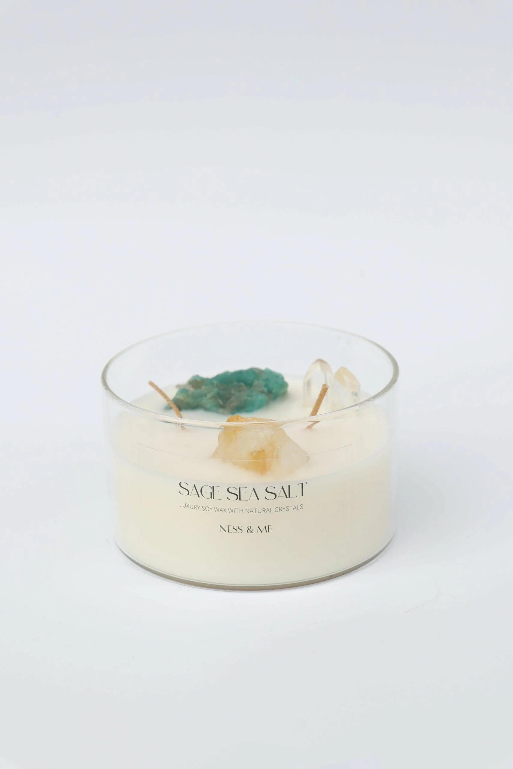 Ness & Me Luxury 2-Wick Crystal Soy Wax Candle 280g - Sage Sea Salt - Image 3