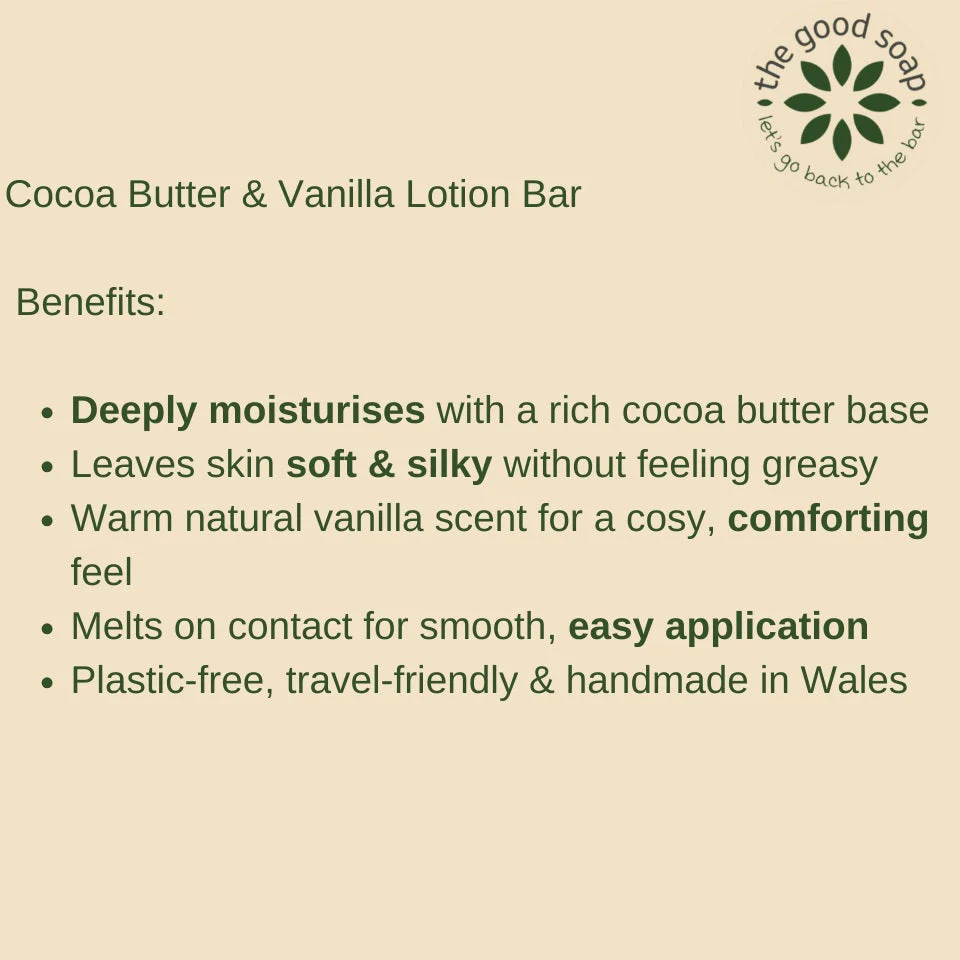 The Good Soap - Cocoa Butter & Vanilla Lotion Bar – Natural Moisturiser for Soft, Glowing Skin - Image 2