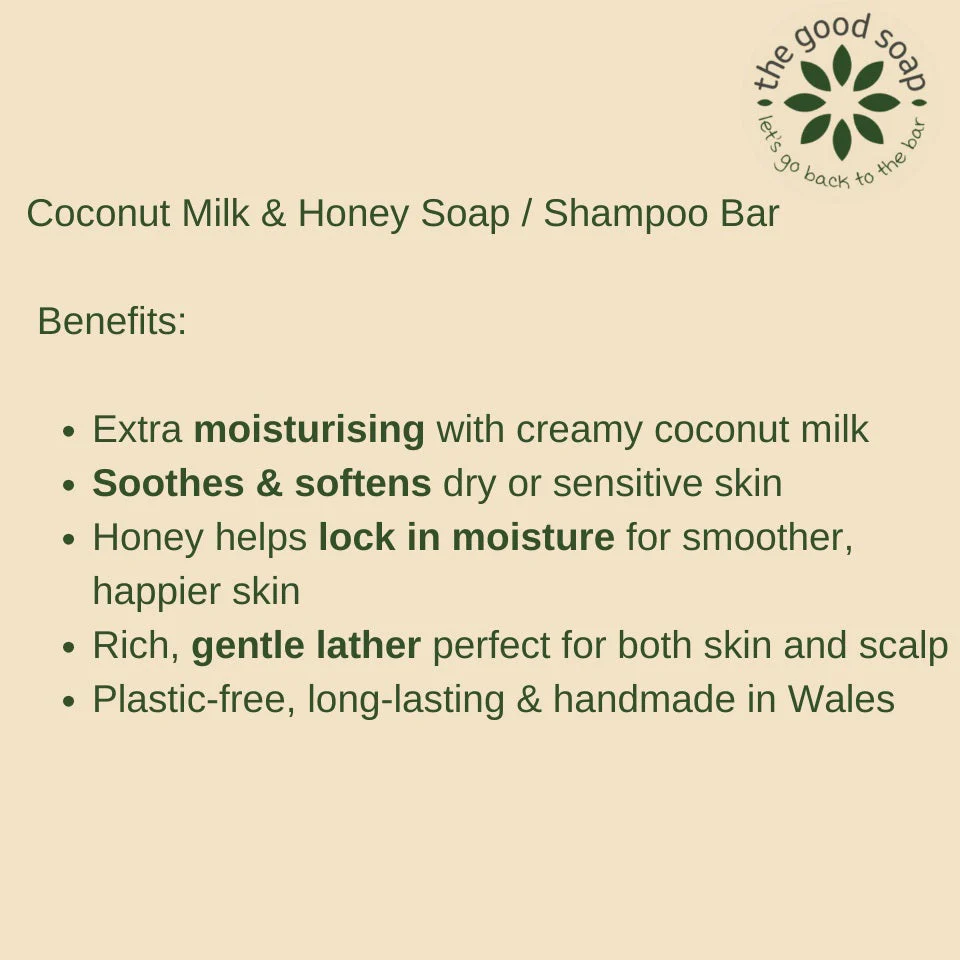 The Good Soap - Coconut Milk and Honey - Moisturising Soap and Shampoo Bar - Image 2