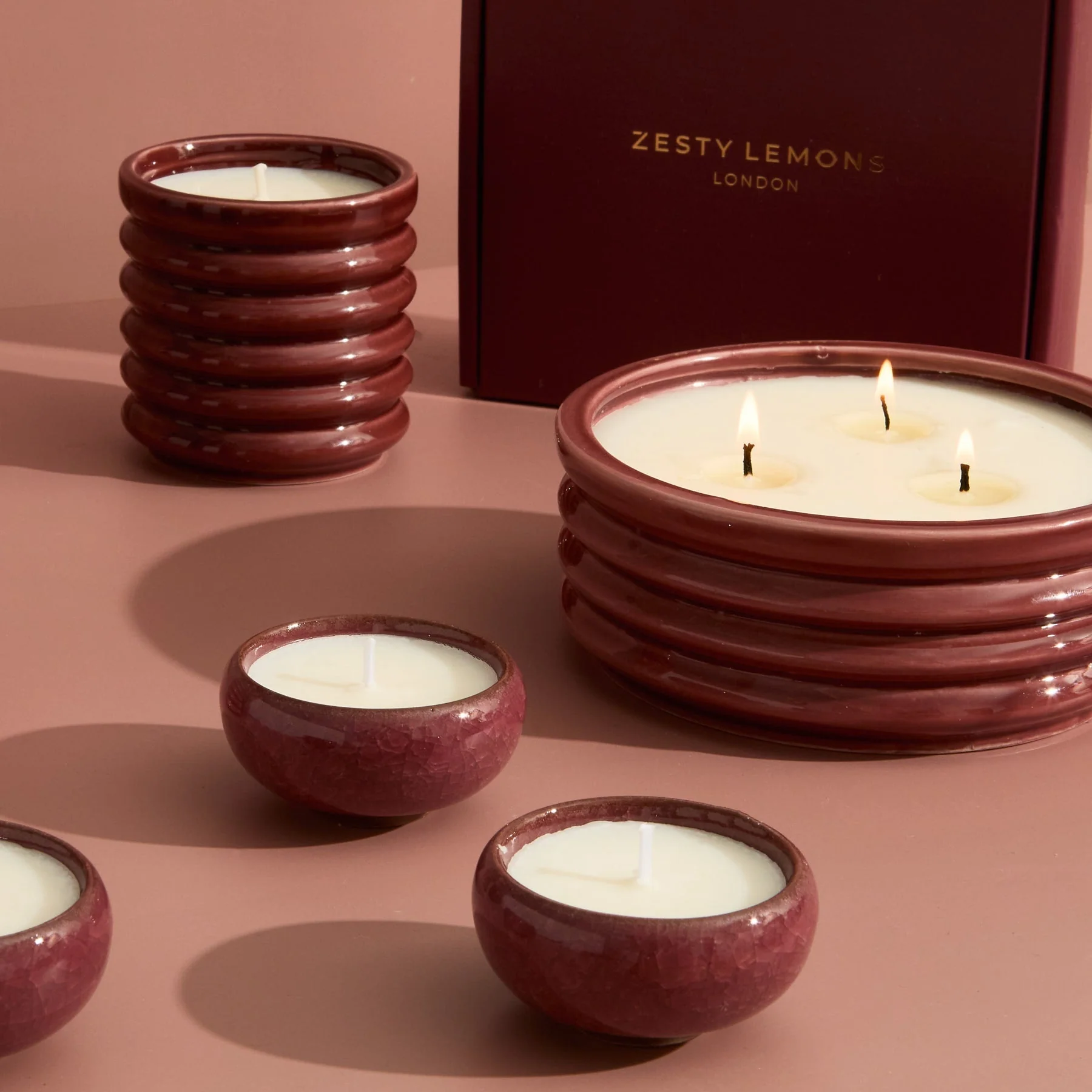 Zesty Lemons Contemporary Kiln Large Burgundy Candle - Image 3