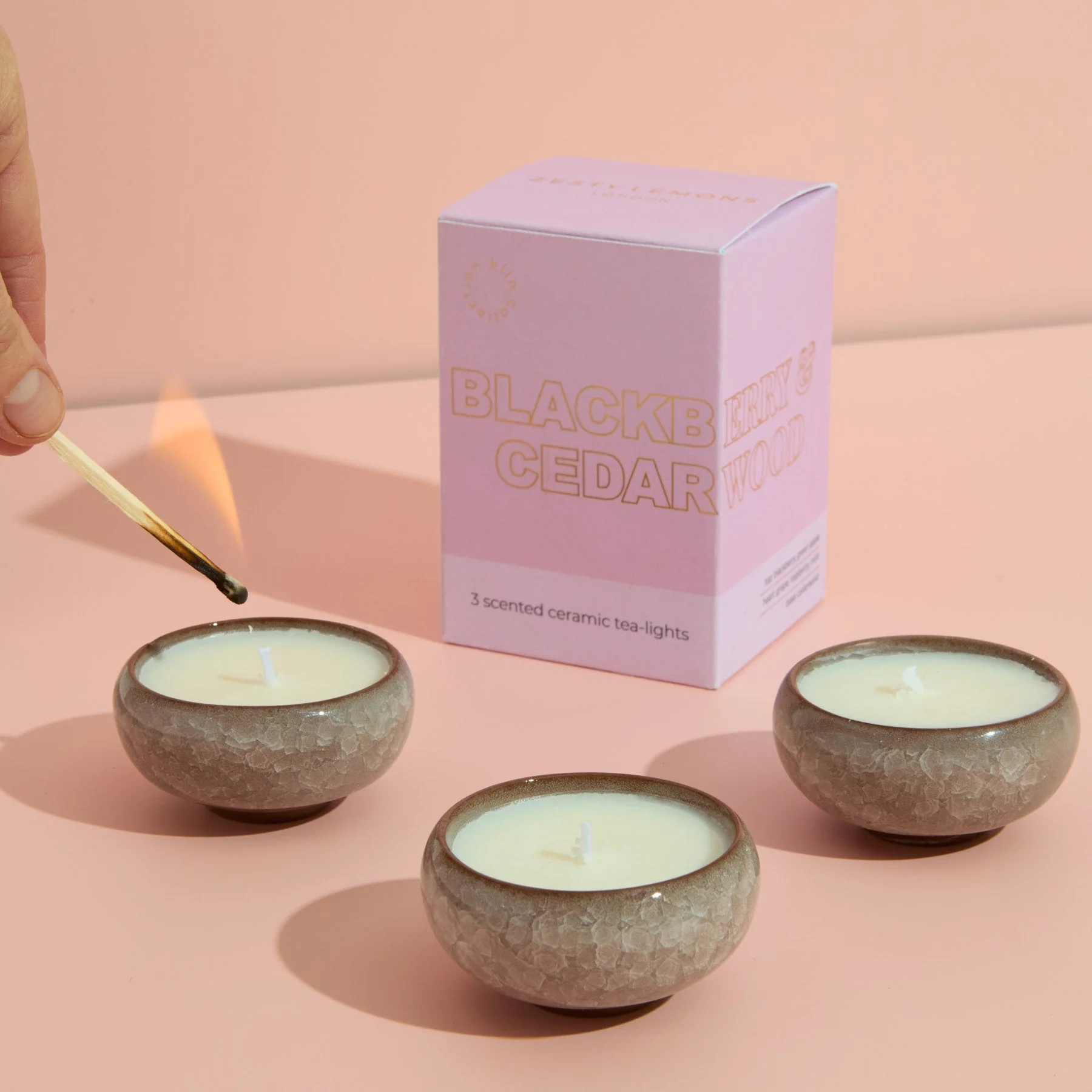 Zesty Lemons Contemporary Kiln Pink Tea Lights - Blackberry & Cedarwood - Image 2
